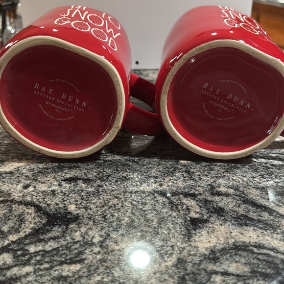 New❣️Rae Dunn Mug Set. Red with White Letters. “Up To Snow Good” Coffee HotCocoa - Picture 3 of 4